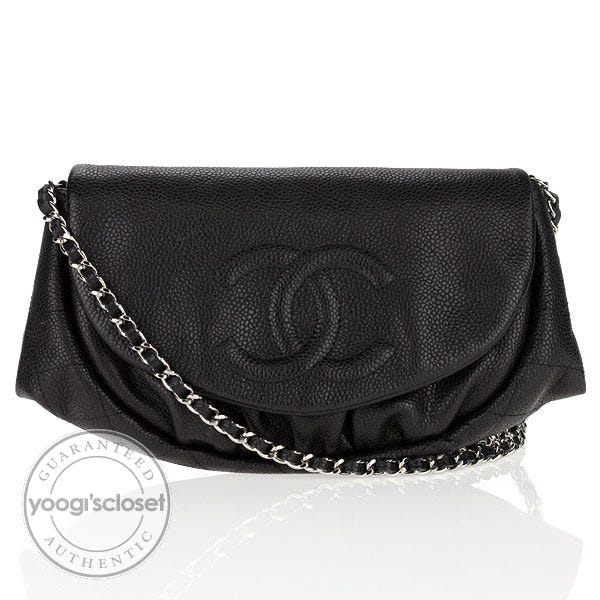 Chanel Black Caviar Leather Half Moon Wallet on Chain Bag