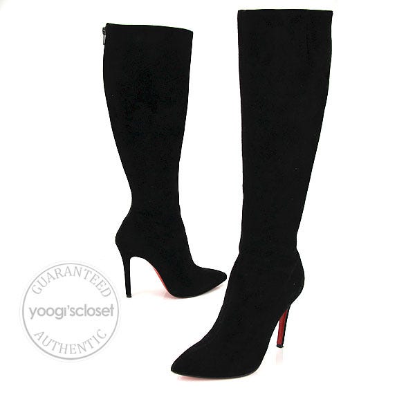 Christian Louboutin Black Suede Pretty Woman High Boots Size 7.5