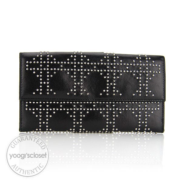 Christian Dior Black Studded Lady Dior Cannage Long Wallet