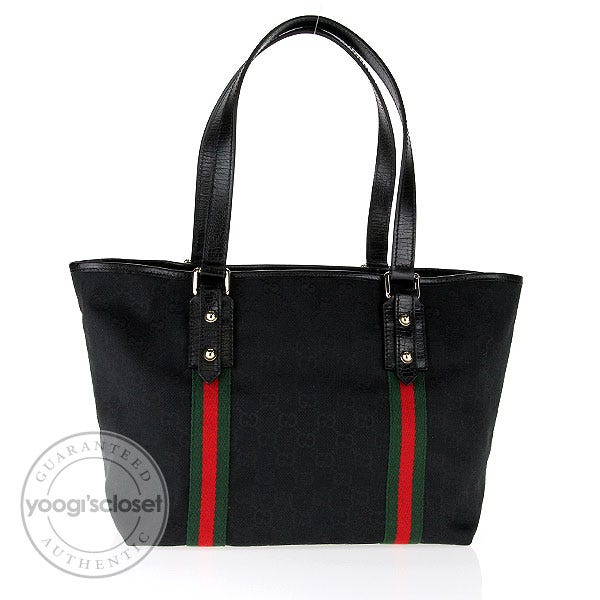Gucci Black GG Fabric Jolicoeur Stripe Small Tote Bag