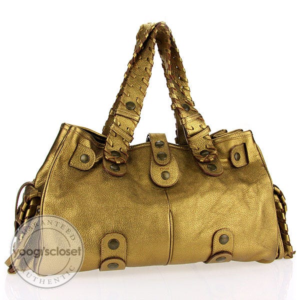 Chloe Metallic Gold Leather Large Silverado Tote Bag | Yoogi's Closet