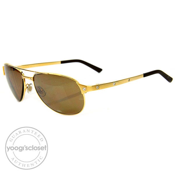 Cartier Gold Metal Frame Santos Dumont Edition Aviator Sunglasses