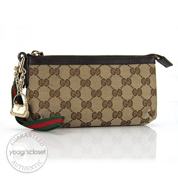 Gucci Beige/Ebony GG Fabric Wristlet Clutch Bag