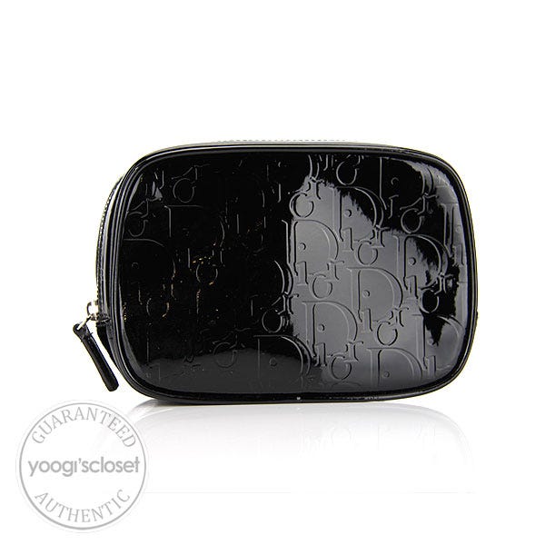 Christian Dior Black Patent Leather Logo Cosmetic Bag