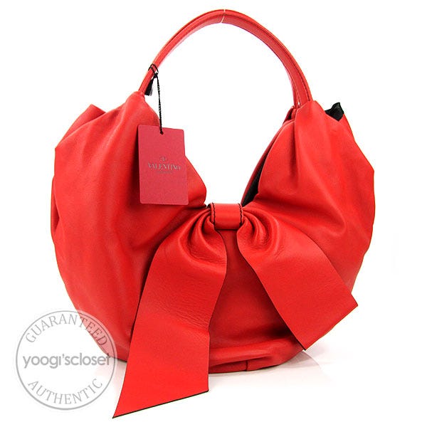 Valentino Garavani Red Nappa Leather 360 Bow Hobo Bag
