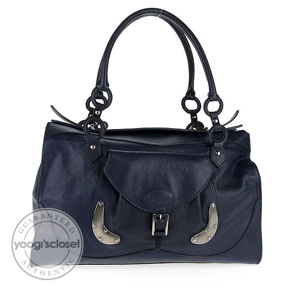 Tod's Navy Blue Leather Chopper Satchel Bag