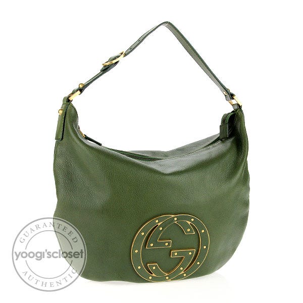 Gucci Green Leather GG Logo Blondie Hobo Bag