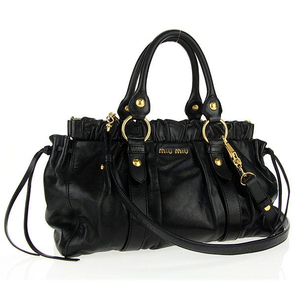 Miu Miu Black Leather Vitello Lux Satchel Bag