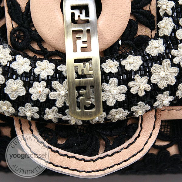 Fendi Limited Edition Black Embellished Lace and Embroidery B Bag