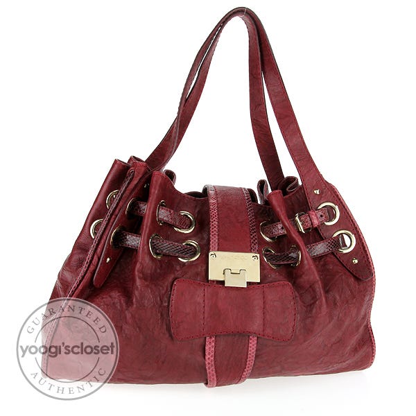 Jimmy Choo Burgundy Leather and Snakeskin Riki Bag