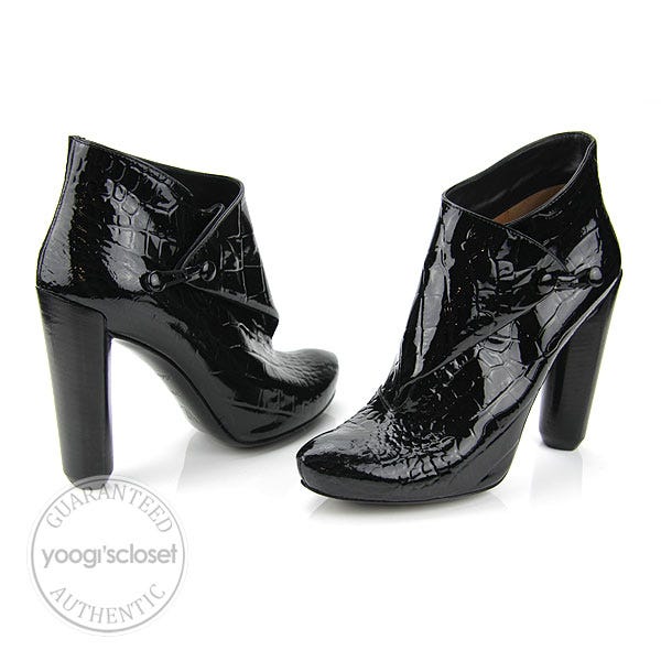 Louis Vuitton Black Patent Leather Delft Cornelia Ankle Boots Size 9.5