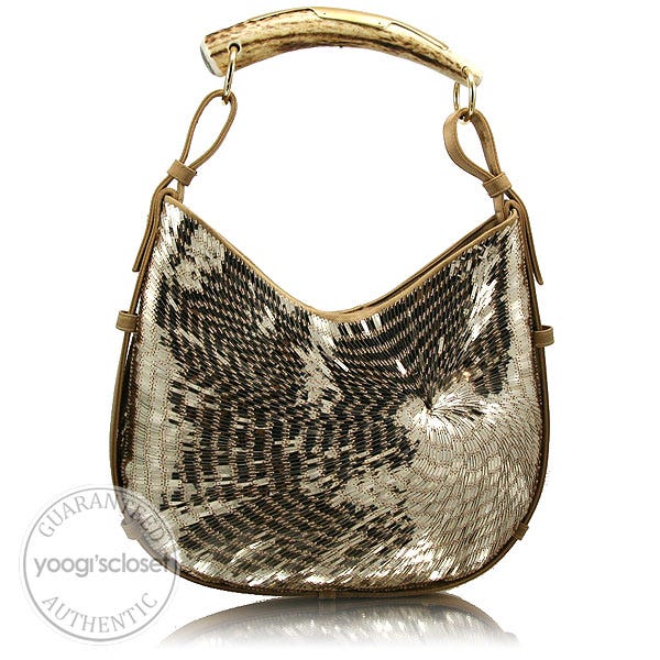 Yves Saint Laurent Gold Sequin Satin Mombasa Horn Bag