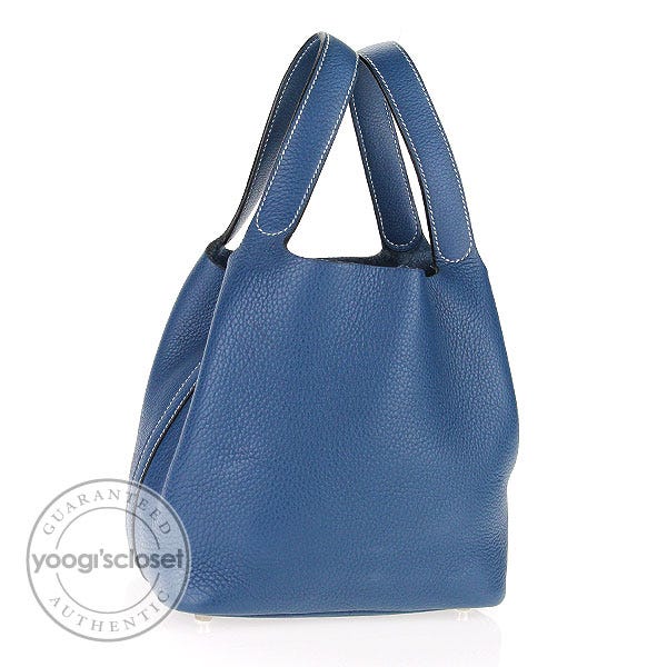Hermes Mediterranean Blue Clemence Leather Picotin PM Bag