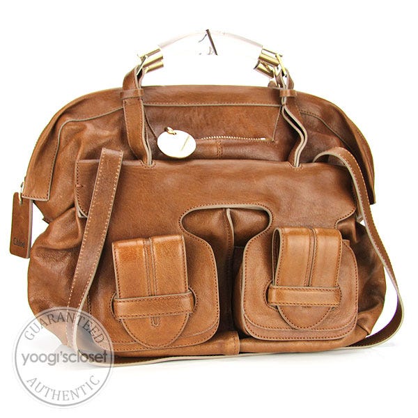 Chloe Brown Leather Saskia Square Tote Bag