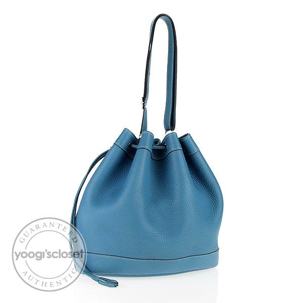 Hermes 27cm Blue Jean Togo Leather Market Bag