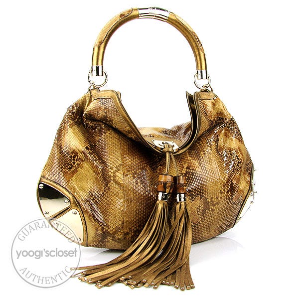 Gucci Gold Metallic Python Large Babouska Indy Top Handle Bag