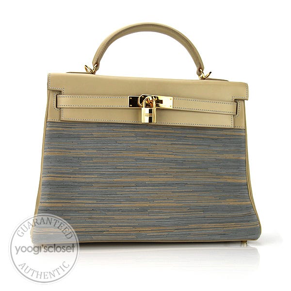 Hermes 32cm Vibrato with Beige Calf Box Leather Gold Hardware Kelly Bag