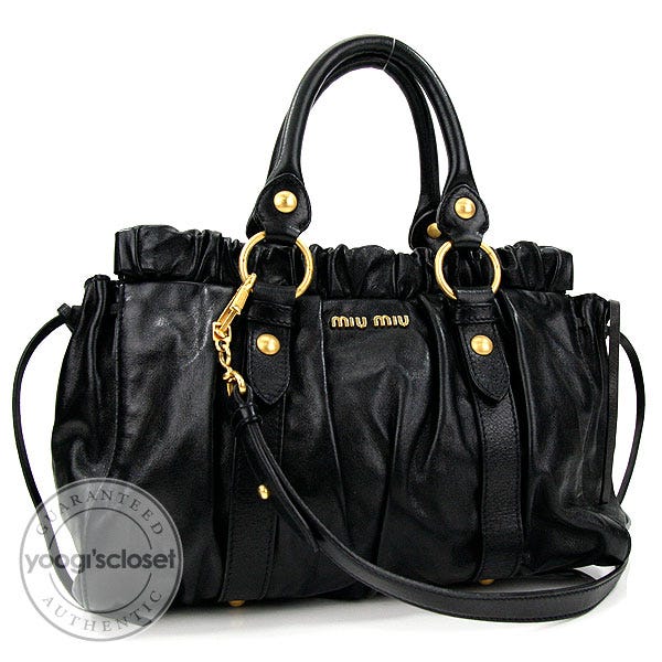 Miu Miu Black Leather Vitelllo Lux Satchel Bag