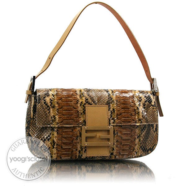 Fendi Limited Edition Beige Painted Python Baguette Bag