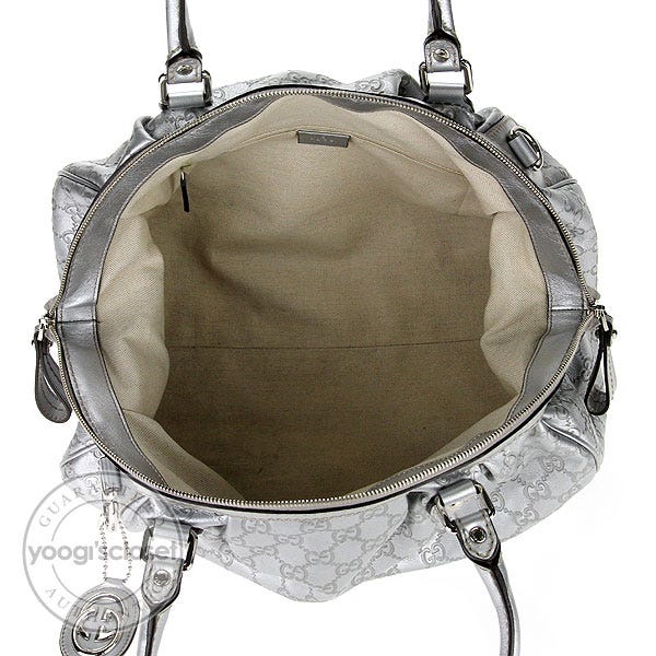 Gucci Metallic Silver Guccissima Leather Sukey Boston Bag