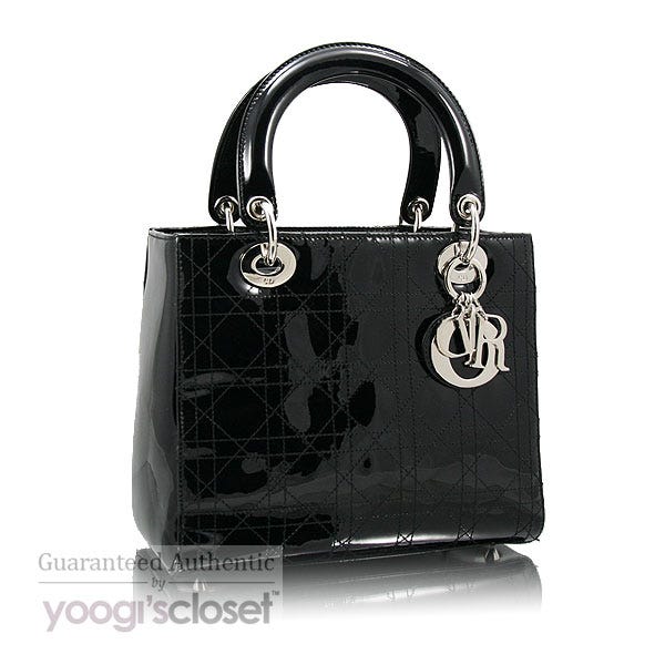 Christian Dior Black Lady Dior Cannage Patent Leather Tote Bag