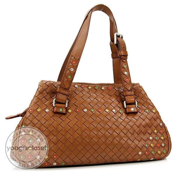 Bottega Veneta Brown Woven Leather Multicolore Small Satchel Bag