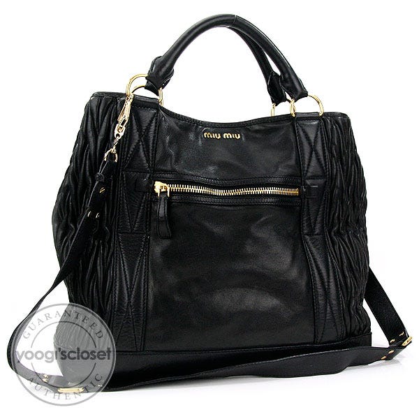 Miu Miu Black Leather Vitello Lux Large Tote Bag