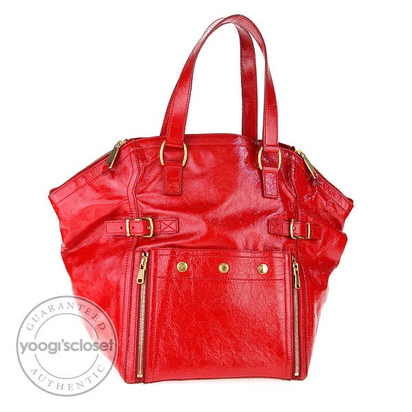 Yves Saint Laurent Red Patent Leather Medium Downtown Tote Bag