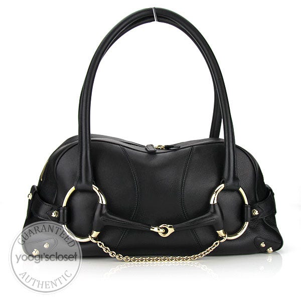 Gucci Black Leather Horsebit Satchel Bag