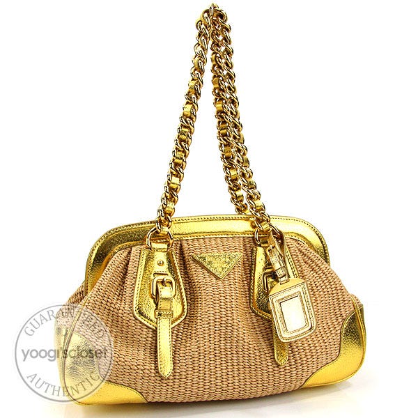 Prada Naturale/Gold Raffia Chain Shoulder Bag BR3692