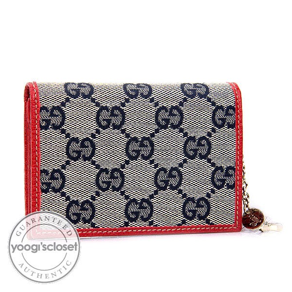 Gucci Navy Blue/Red GG Fabric Wallet with Charms