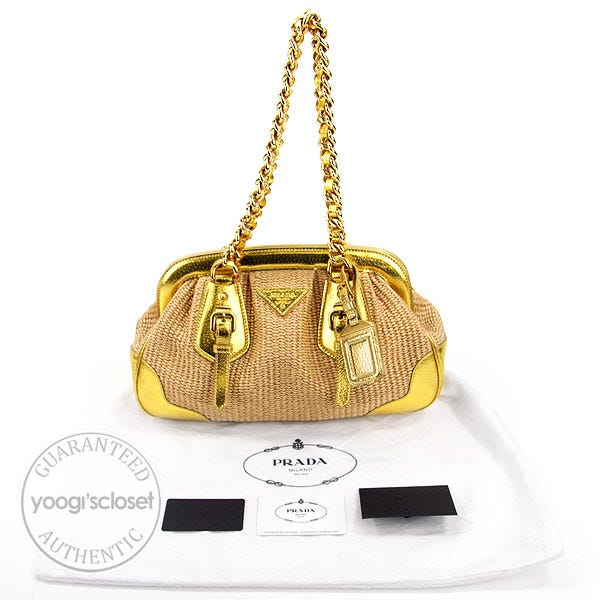 Prada Naturale/Gold Raffia Chain Shoulder Bag BR3692 - Yoogi's Closet