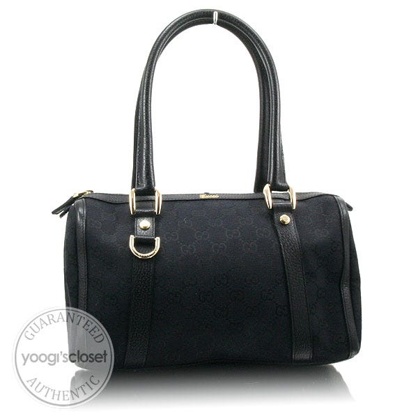 Gucci Black GG Fabric D-Ring Boston Bag