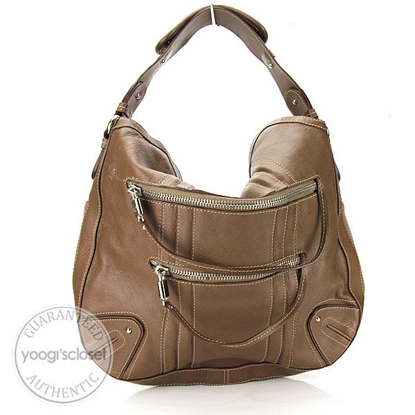 Dark Taupe Suede Genuine Leather Hobo Shoulder Bag Suede 