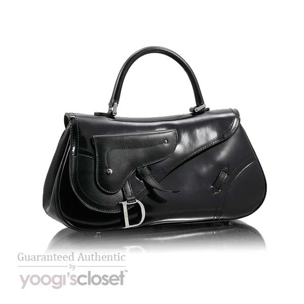 Christian Dior Black Patent Leather Saddle Bag