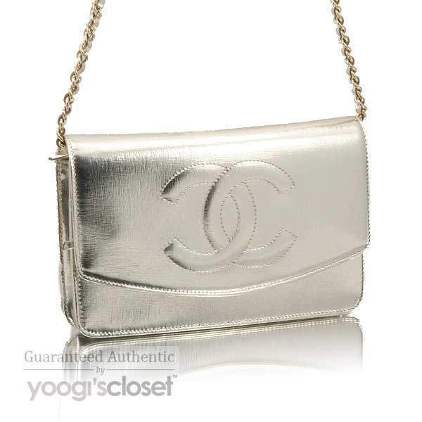 Chanel Light Silver Leather Wallet-Clutch Bag