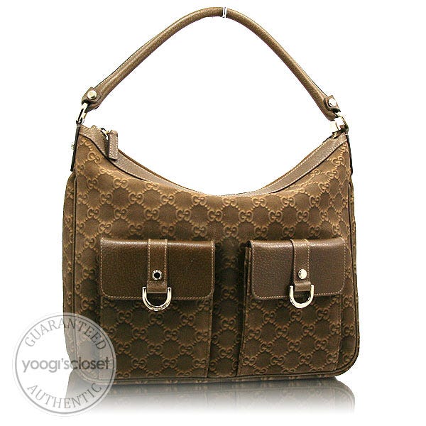 Gucci Light Brown GG Suede Pocket Hobo Bag