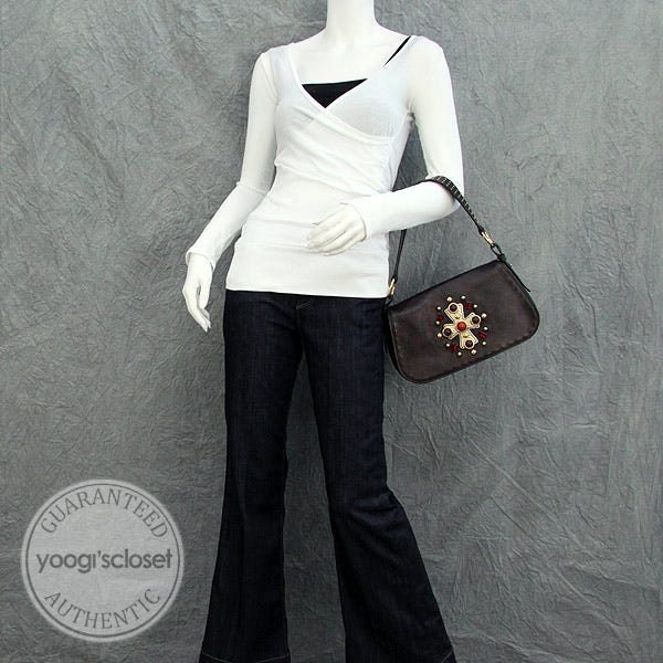Yves Saint Laurent Black Leather Beaded Cross Shoulder Bag