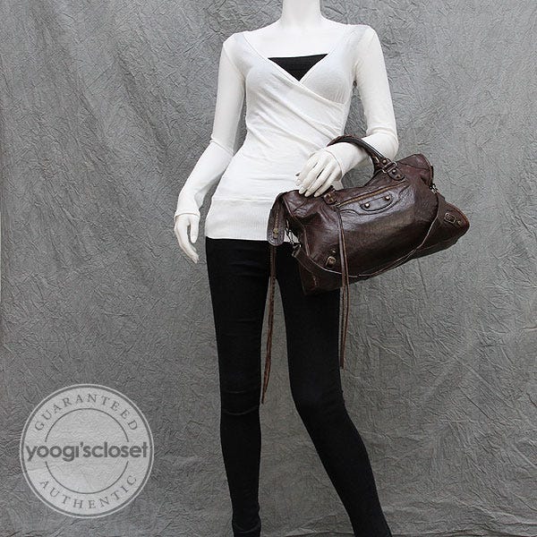 Balenciaga Chocolate Lambskin Motorcycle City Bag | Yoogi's Closet