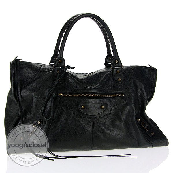 Balenciaga Black Distressed Lambskin Work Bag