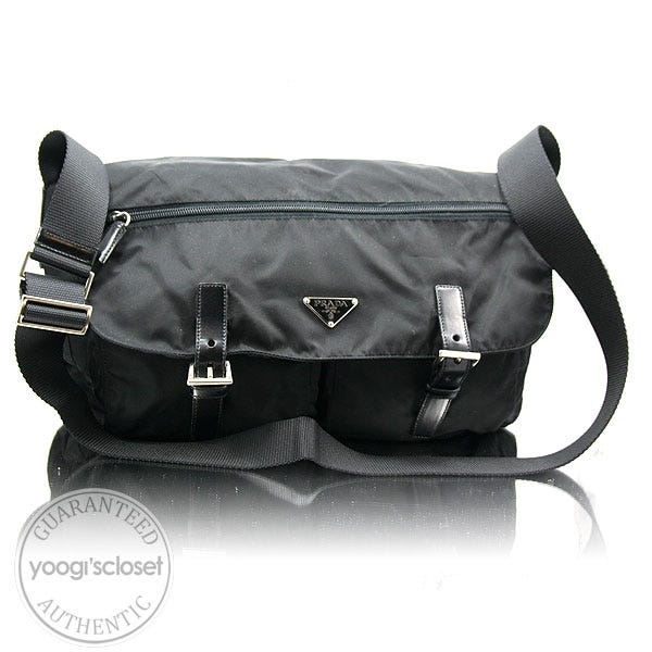 Prada Messenger Bag in Black Tessuto Nylon and Leather Trim
