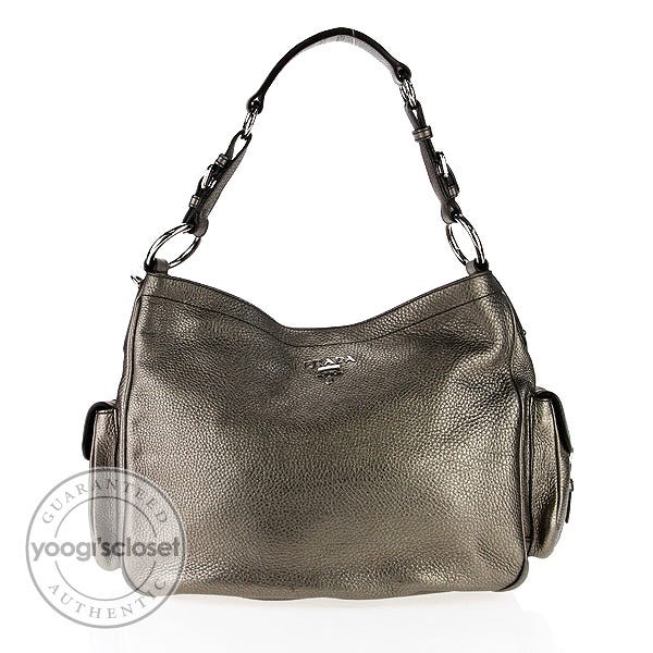 Prada Piombo Vitello Daino Leather Pocket Shoulder Bag BR3352