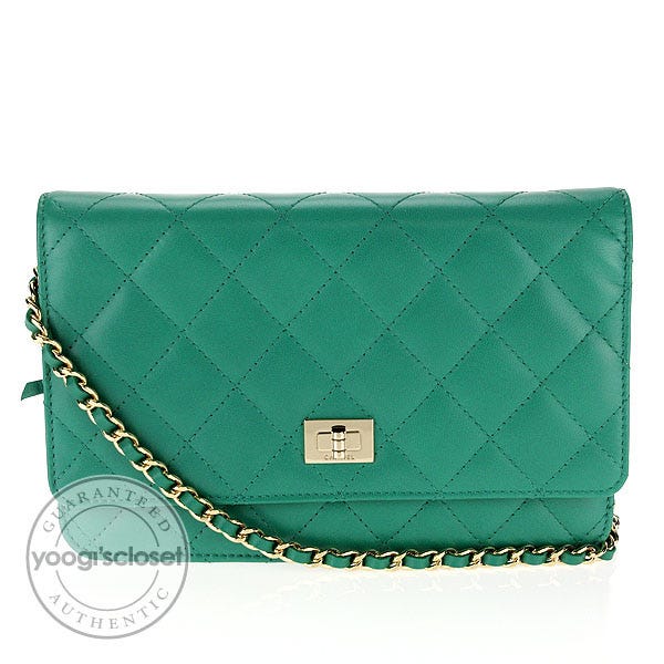Chanel Green Quilted Leather Wallet on Chain Clutch Bag - Yoogi's Closet