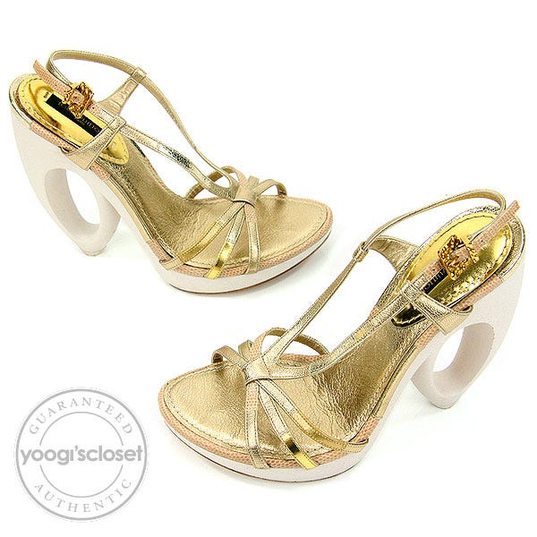 Louis Vuitton Gold Feerique Morganne Wedge Sandal Heels Size 5.5