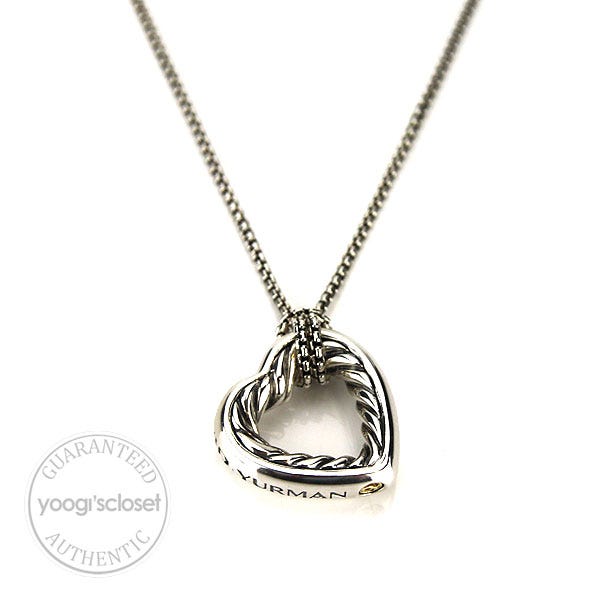 David Yurman Silver Cable Heart Pendant Necklace