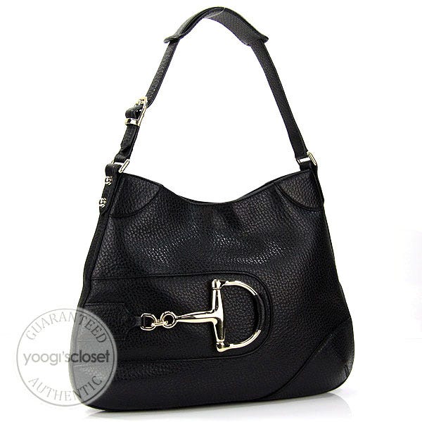 Gucci Black Leather Horsebit Hobo Bag