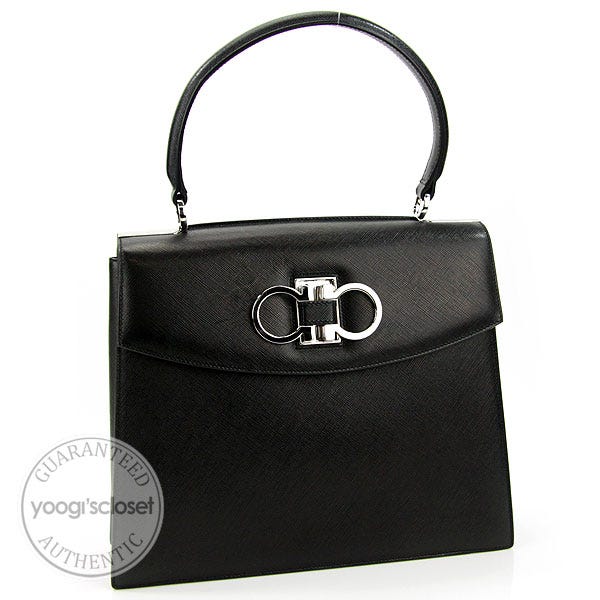 Salvatore Ferragamo Black Calfskin Leather Satchel Bag