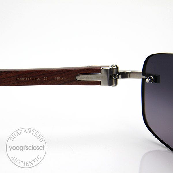 Cartier Rimless Frame with Bubinga Wood Sunglasses Sunglasses 140B