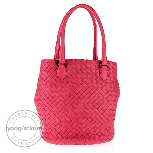 Bottega Veneta Carnation Pink Woven Leather Bucket Tote Bag