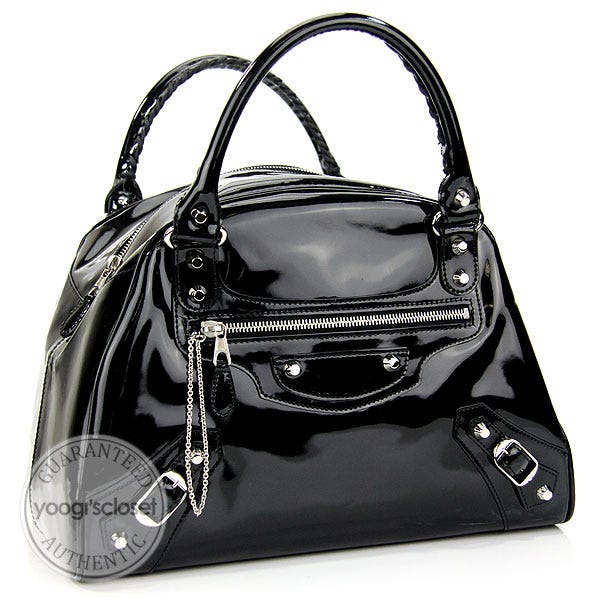 Balenciaga Black Patent Leather Bowling PM Bag